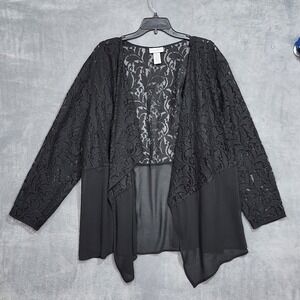 Catherines Black Lace Sheer Duster Cardigan Kimono Open Front‎ Plus Size 2X